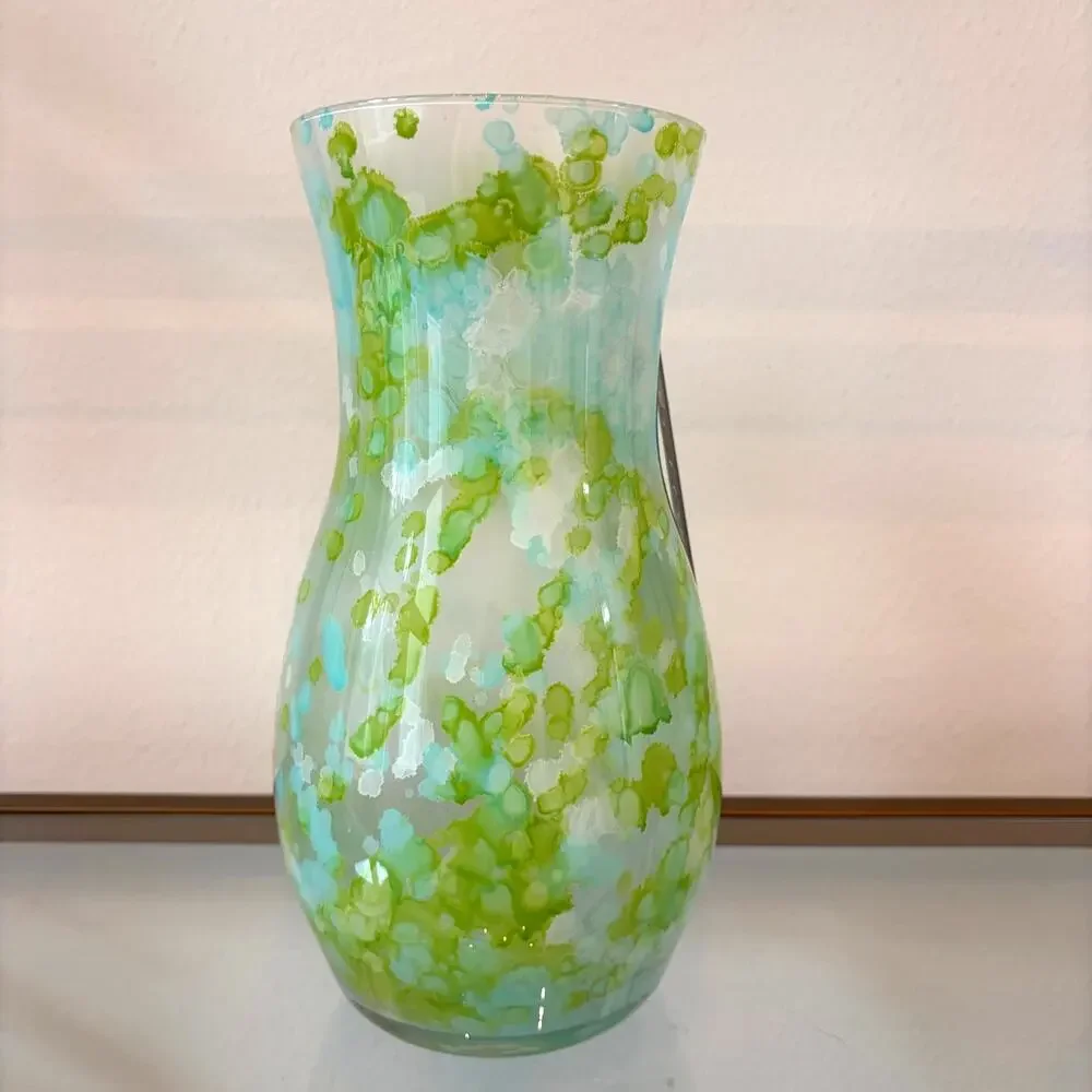 Franco Italy Murano Art Glass Vase 11.5in Pastel Blue & Green Speckled NEW